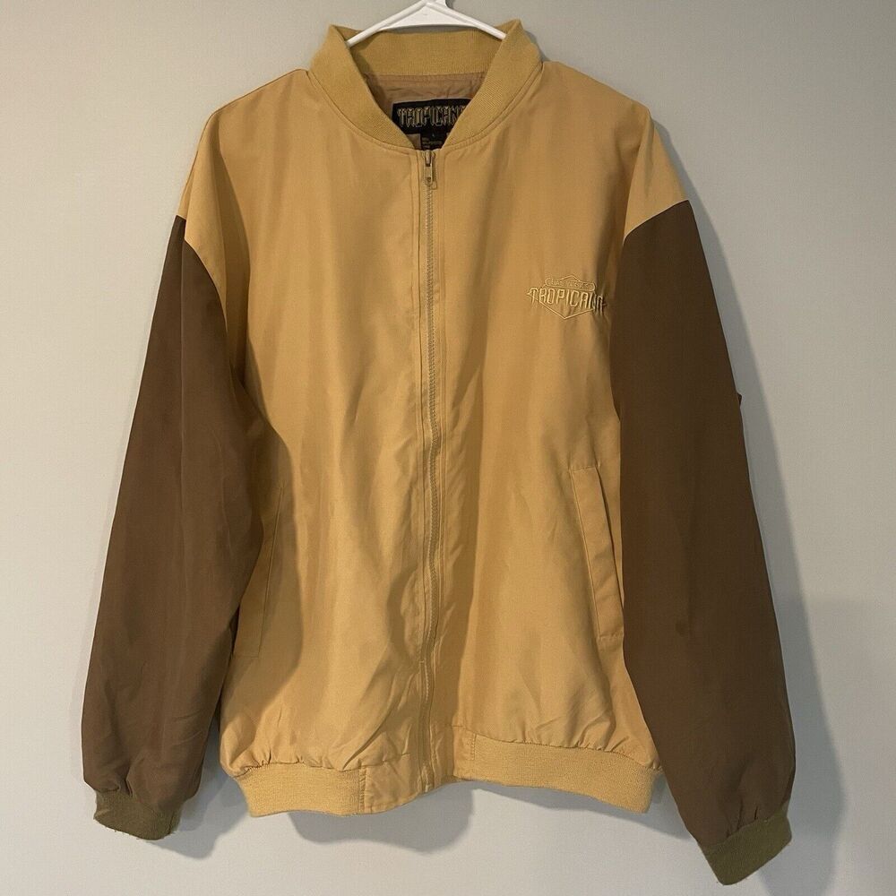 Vintage Las Vegas Tropicana Casino Bomber Jacket Sz L Tan & Brown Color‎ Block
